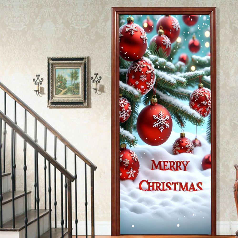 Christmas Tree PVC Self-Adhesive Waterproof Door Sticker Modern Simulation Door Mural Wallpaper Living Room Study Home Decor Art Door Poster