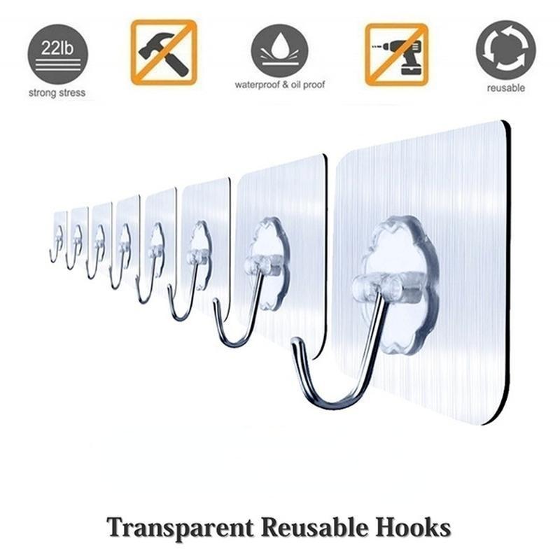 

5/10/20 шт., прозрачные бесшовные крючки, водонепроницаемые и маслостойкие, несущие 10 кг металлические настенные крючки для домашнего декора, держатели, стеллажи для ванной комнаты и кухни 5pcs