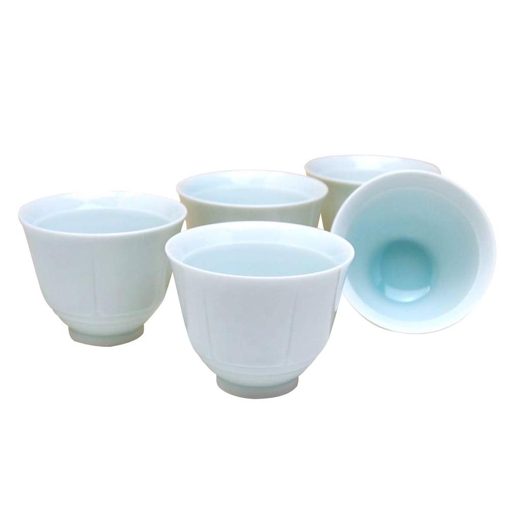 Set of 5 Arita Ware Blue and White Porcelain Sencha Tea Bowls for Gift Boxed Guests,