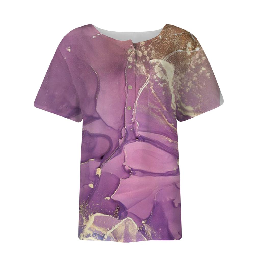 Damen Sommer Casual Fashion Baumwolle Leinen bedruckt Damen Kurzarm Shirt Tops