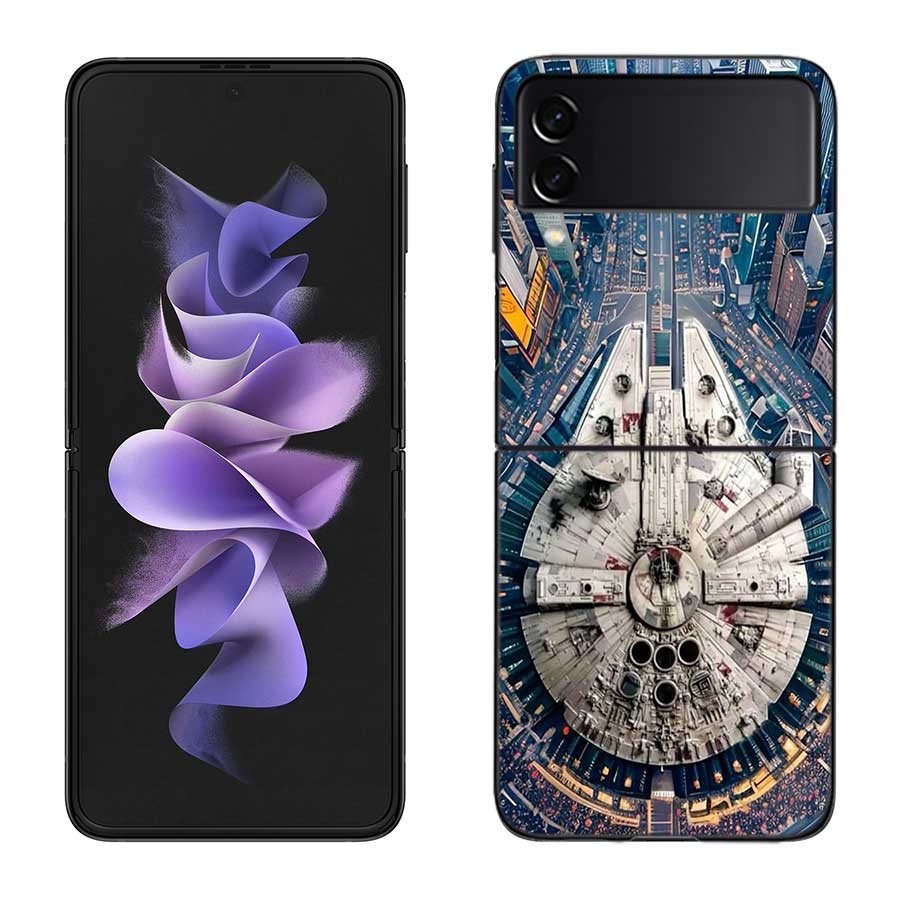 Millennium Falcon in Space Phone Case For Samsung Z Flip 7 6 5G Galaxy Z Flip 5 4 3 Black Hard Cell Cover Luxury PC Shell Coque