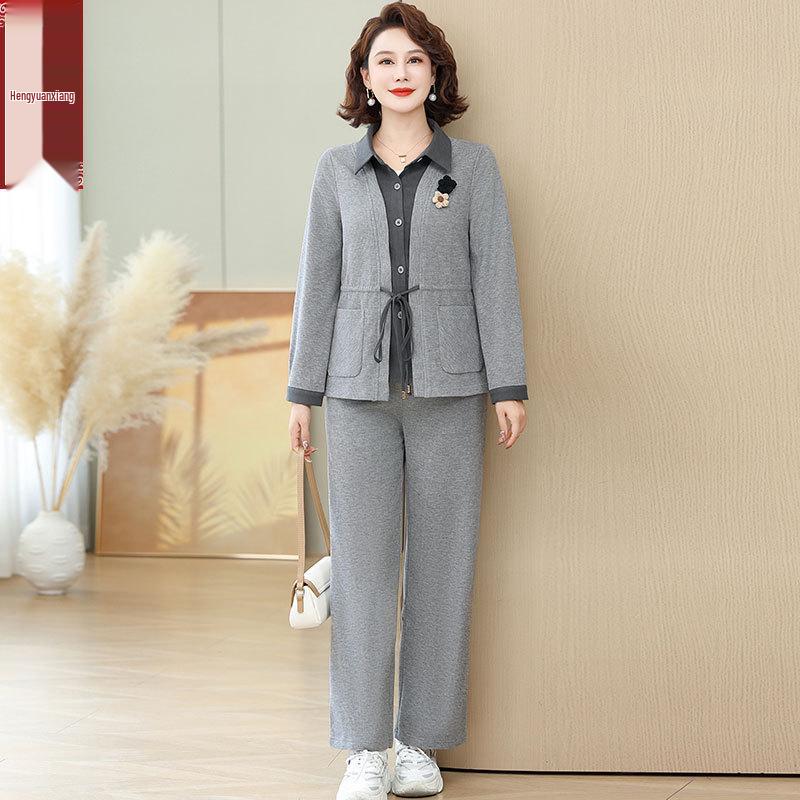 

Женский модный комплект из двух предметов Hengyuanxiang весна-осень 2025 - Стильный топ для женщин среднего и пожилого возраста XXXXL