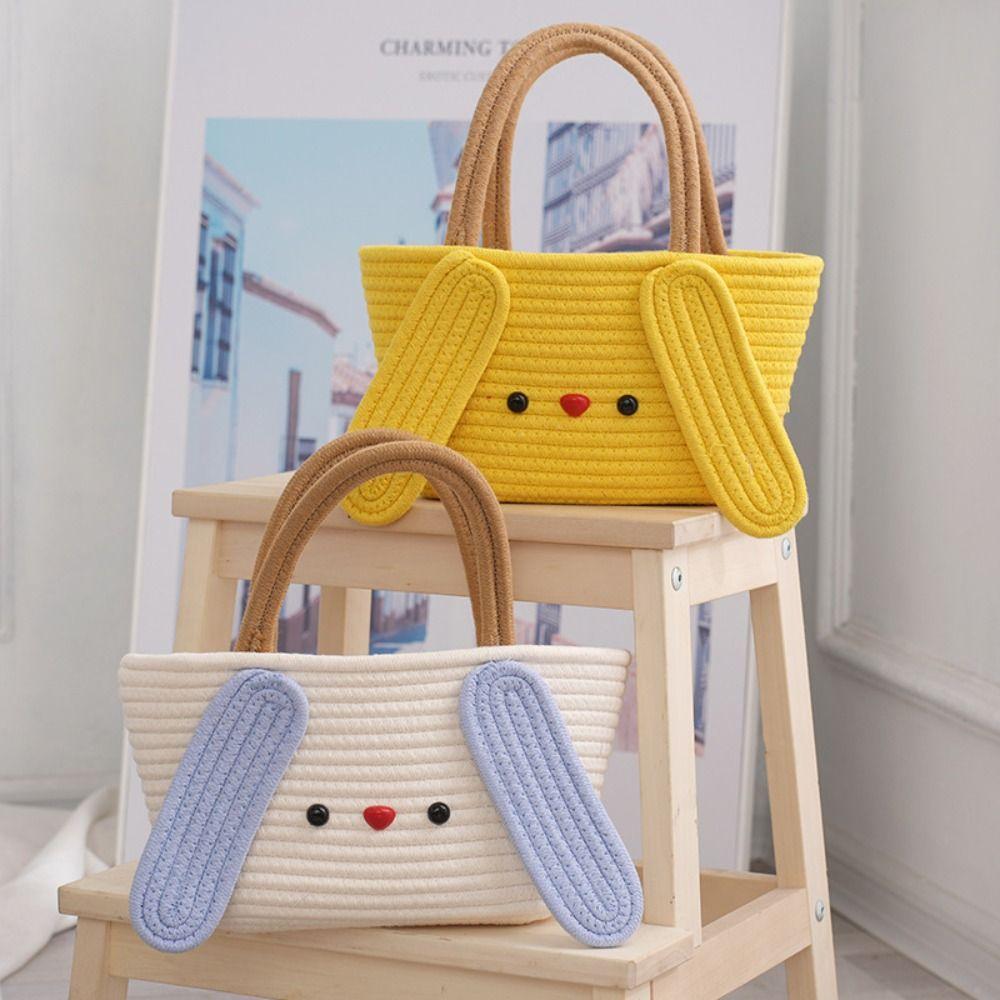

Cartoon Women Handbag Cute Banquet Handbag New Cotton Rope Woven Bag