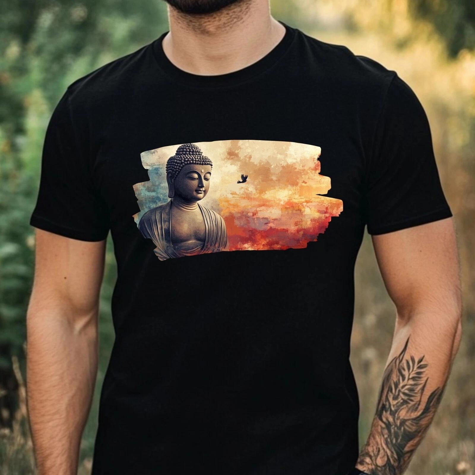 T-Shirt Herren Buddha Portrait Motiv Baumwolle Größe XS bis 5XL XS