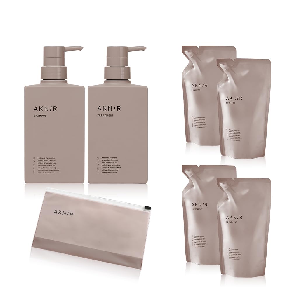 AKNIR Rinka Hair Shampoo Treatment Rose x Gift Box Packaging (300ml each) & (300g each) Set, Sandalwood, 3-Month Supply,
