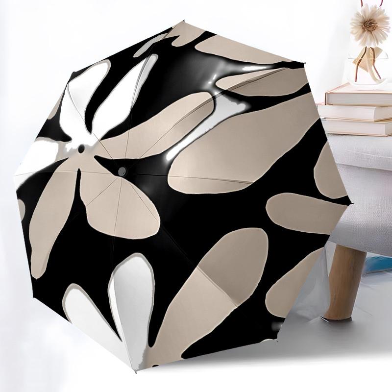 1PC Black-and-white floral pattern Automatic Open/close Umbrella with 8-Rib Structure for Women/Men, All-Season Use - Travel Essential, Stylish Access