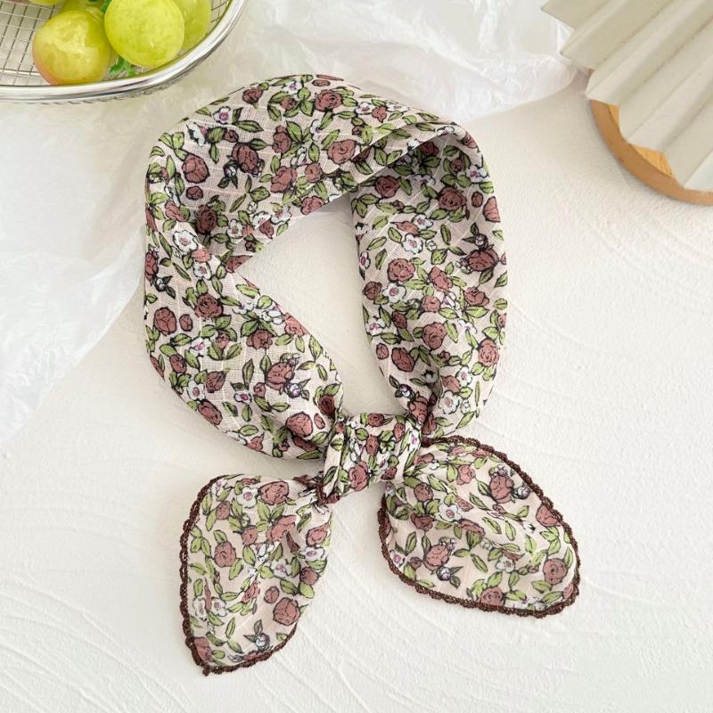 Silk scarf new retro literary cotton and linen square scarf decorative scarf floral headscarf headband multi-purpose scarf small shawl