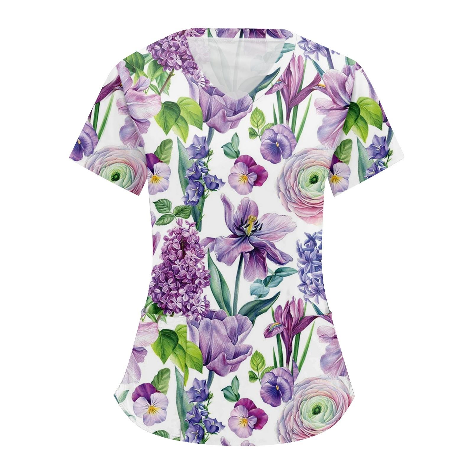 Women s Retro Floral  Printed Short Sleeve V-neck Tops Working Pocket Blouse XXL зелёный