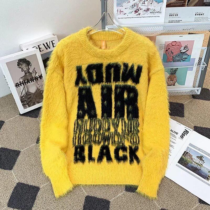 Pull Tricoté Oversize Hommes Femmes Hiver Chaud Coupe Ample Col Rond Manches Longues Pull avec Détail torsadé