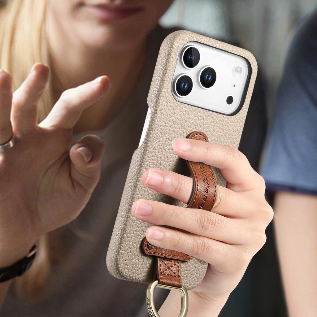 Etui na telefon z paskiem na nadgarstek ze skóry liczi do iPhone 17 Air 16E 16 15 Plus 14 13 12 11 Pro Max Odporne na wstrząsy Pokrowiec ochronny