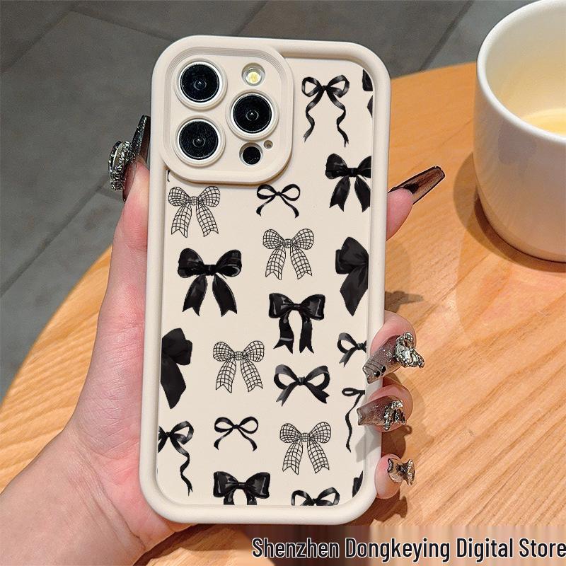 Fashion Black Bow Phone Case for iPhone 11-16 Pro Max