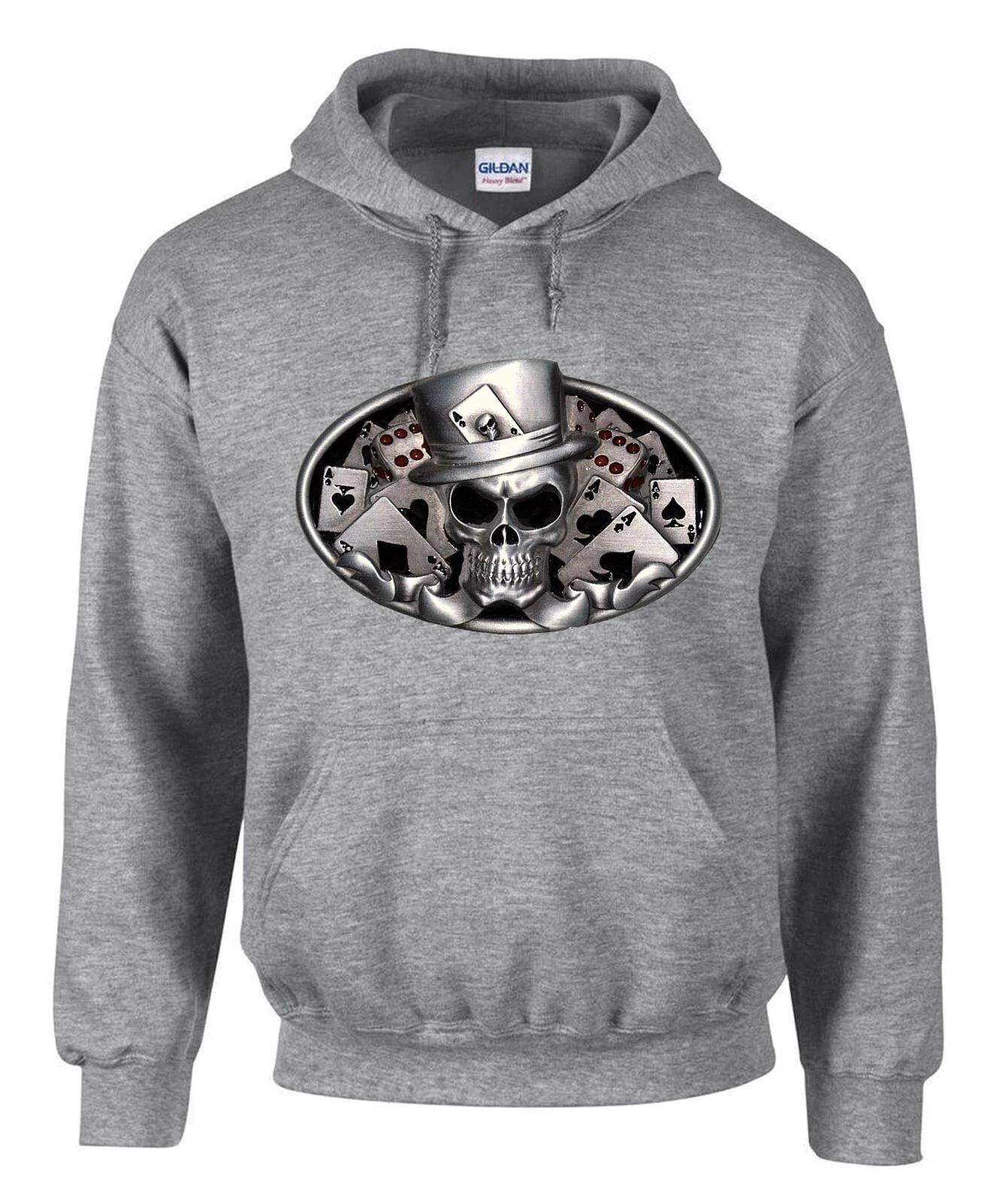 Skull Poker Totenkopf Rockabilly Würfel Graue Hoodies Kapuzenpullover -3291-Grau XL