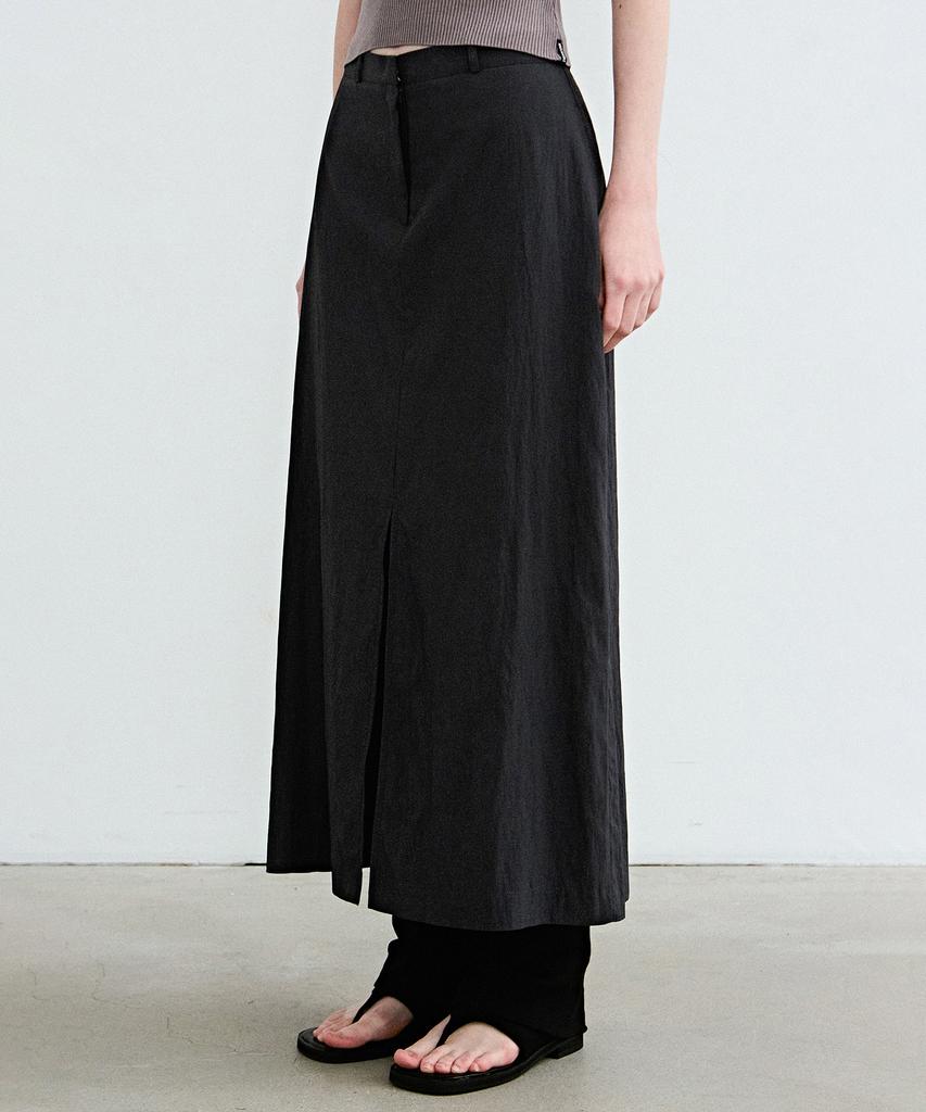Nigaennikol Seersucker Slit Long Skirt_Navy