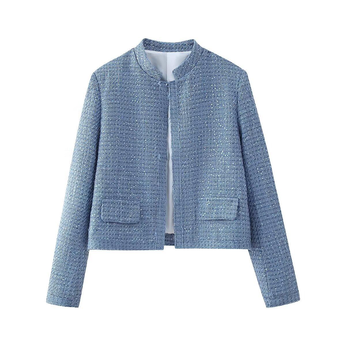 

Осінній жакет з золотими паєтками вільного крою для жінок, блискучий повсякденний бомбер з довгим рукавом та кишенями, жіноче модне пальто S