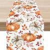 Fall Pumpkin Maple Leaves Linen Table Runner Holiday Party Decor Washable Kitchen Dining Table Runner Autumn Decorations
