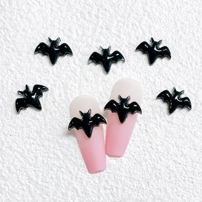 50pc New Halloween Resin Nail Charms Jewelry Black Bat Sweet Cool Nail Art Accessories Manicure Decoration DIY 3D Nail Art Parts