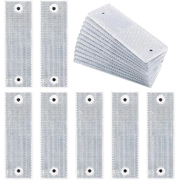 Swpeet 20Pcs Universal White Plastic Rectangular Stick-on Car Reflector Sticker, Door Reflectors Interior White Compatible Warning Plate Adhesive
