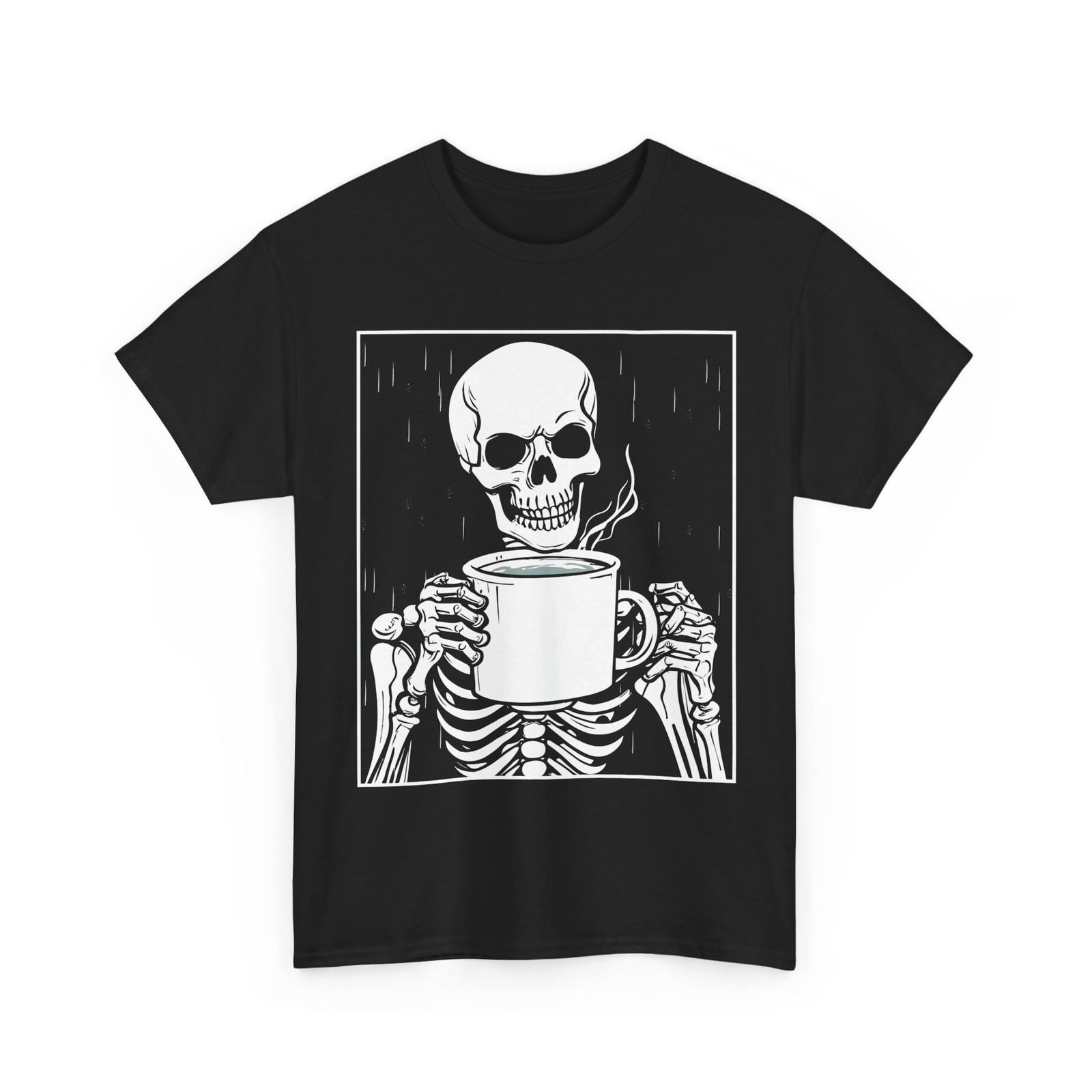 Skeleton Drinking Coffee Shirt, Coffee Drinking Lovers Women Men Shirt S