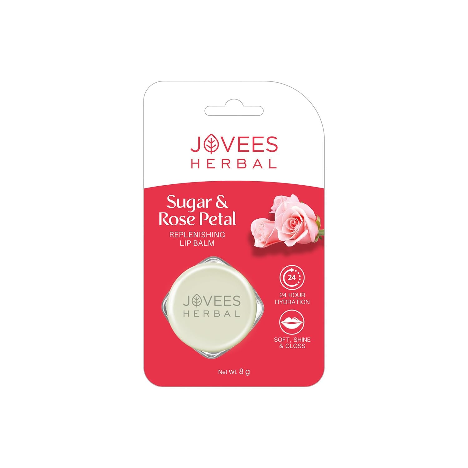 

Jovees Herbal Sugar And Rose Petal Lip Balm 8g For Soft Shiny Moisturized Lips 24 Hour Hydration