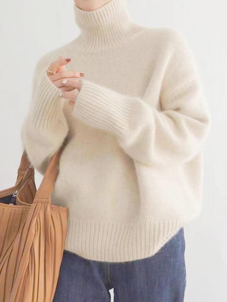 Women's Coffee High-Neck Knit Pullover: European-Style Loose Sweater for Autumn/Winter