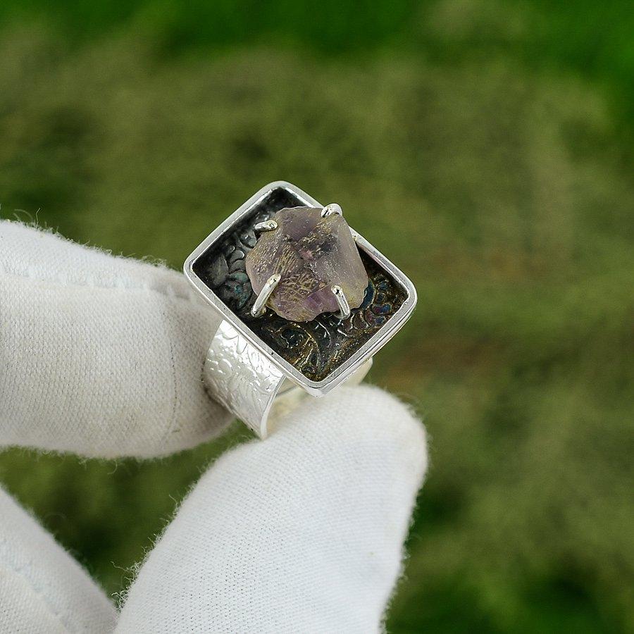 Gift For Women Solitaire Adjustable Ring 925 Silver Natural Amethyst Rough Adjustable