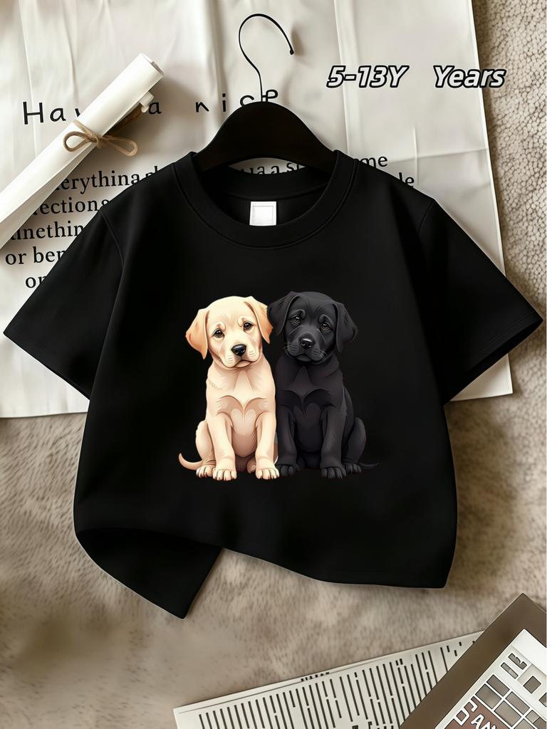 2026 Girls Fashionable Pure Cotton TShirt Round Neck Top Dog Print Short Sleeve Breathable and Comfortable Sports Top