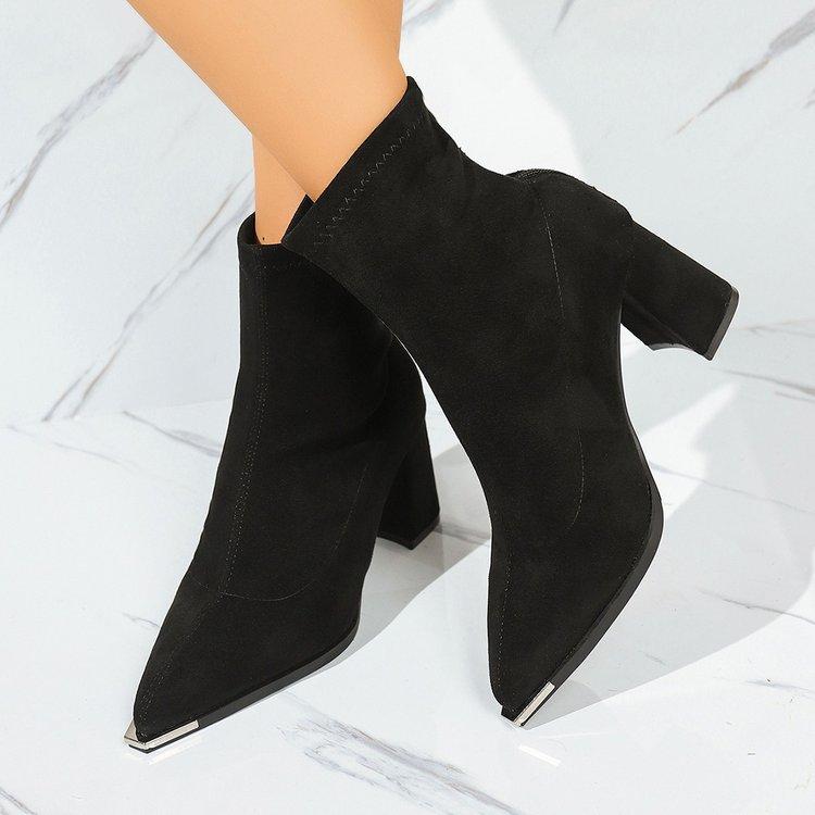 

Women s Pointed Short Boots, High Heels, Thick Heels Boots, Women s Fashionable Boots 37 чёрный