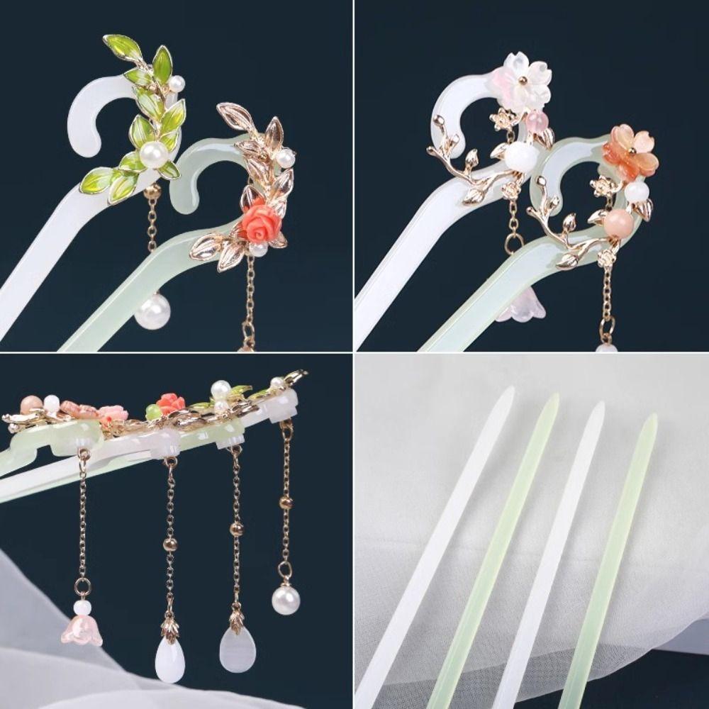 Acetic Acid Hanfu Hair Clip Pearl Flower Hairpin Fashion Chinese Style Hair Stick  Female