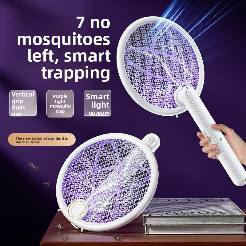 Raqueta eléctrica recargable 2 en 1 para matar mosquitos y lámpara plegable para el hogar
