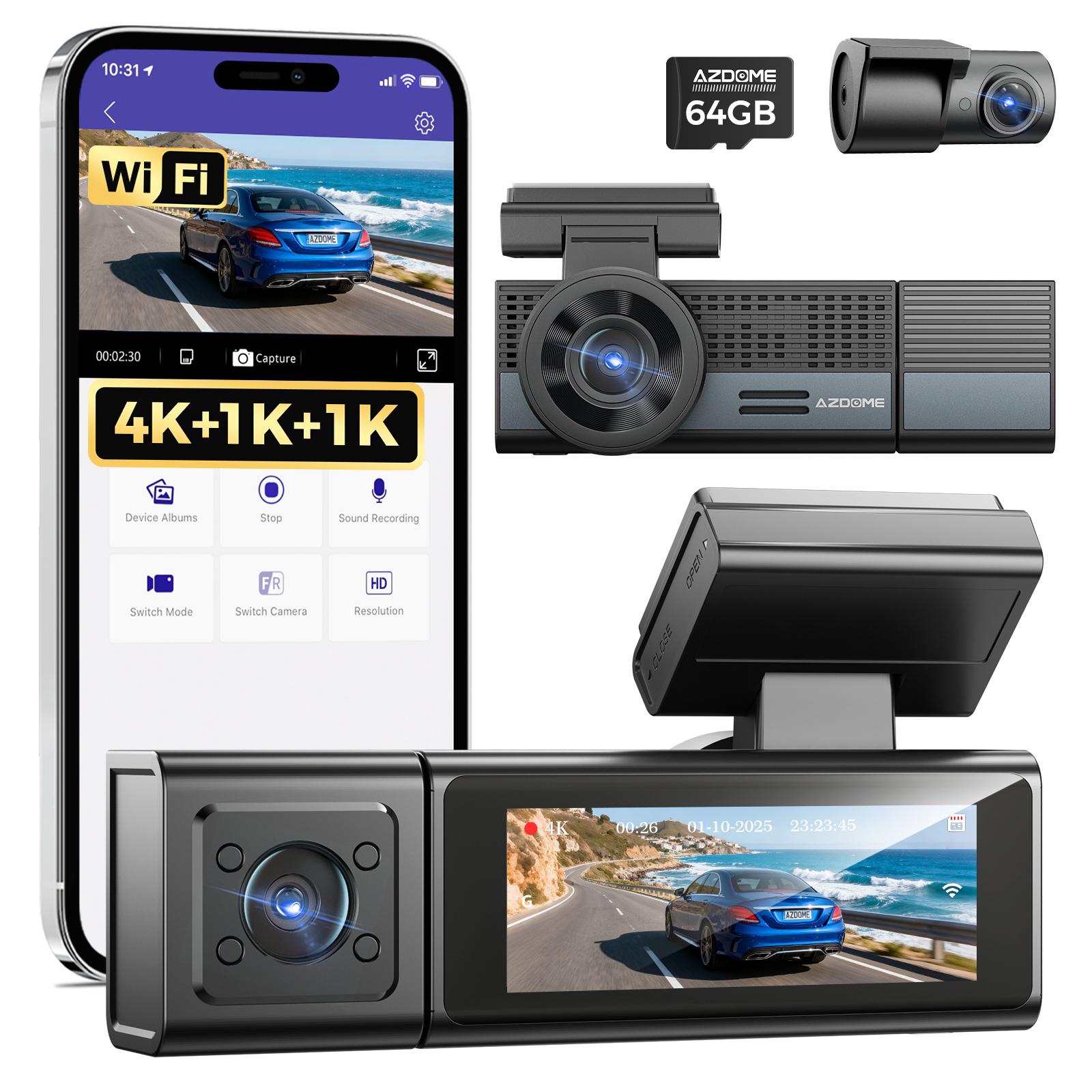 

4K Car DVR 3 Camera AZDOME M500 Front Rear Cabin Dash Cam WiFi GPS чорний