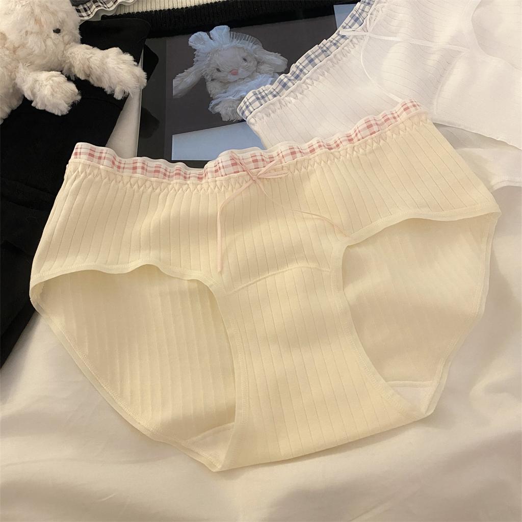 Ladies Spring and Autumn Sweet Contrast Color Check 10A Extension Cotton Crotch Triangle Briefs