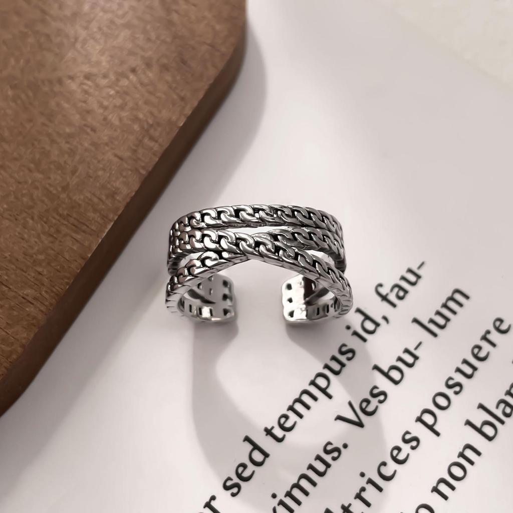 Korean Retro Distressed Cable Knit Open Ring - Women's Elegant Versatile Jewelry