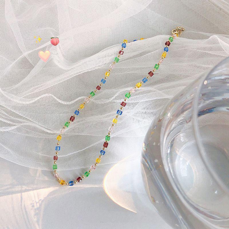 Color Beaded Love Flower Zircon Necklace Female Sweet Cool Hot Girl Wind Collarbone Chain Niche Design Accessories