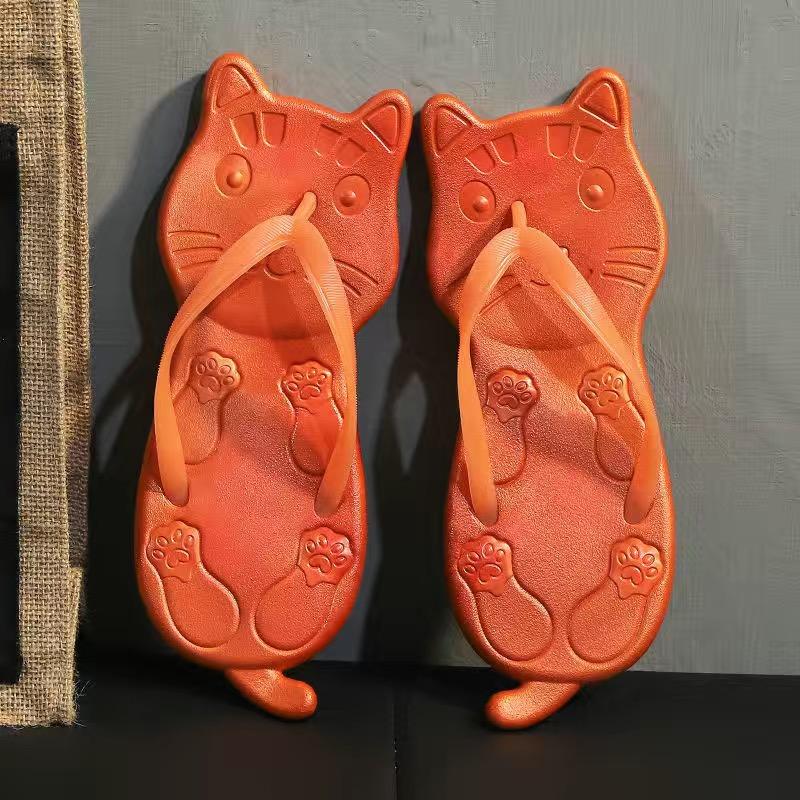 Fashion Flip Flops Women Designer Summer Beach Women Cat Shape Girls Lovely Non-slip Thick Heel Sandals Cute Outdoor Slippers Bathroom