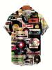 Men's Vintage Cassette Tape & Record Printed Short Sleeve Casual Shirt