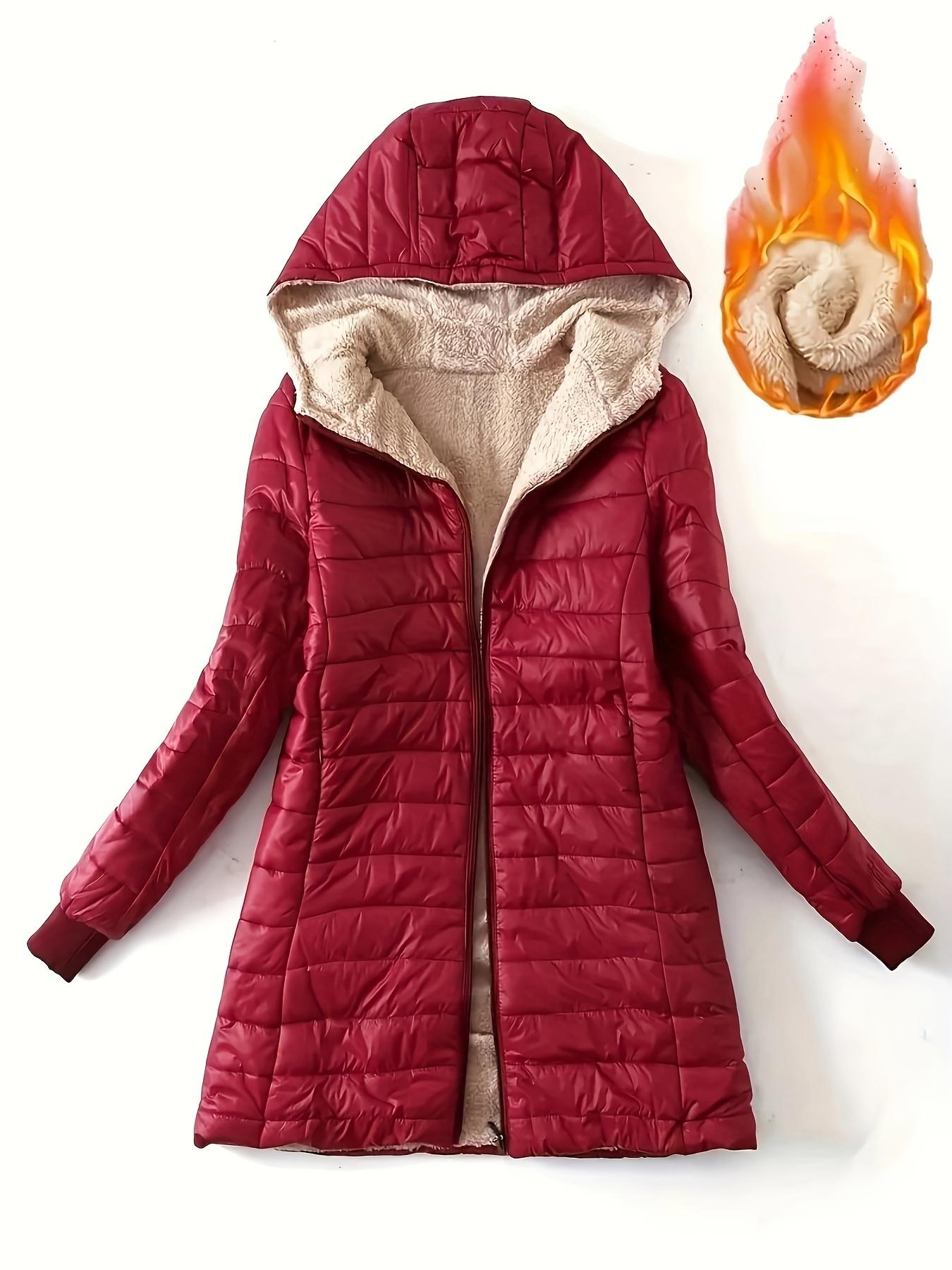 

Ladies Elegant Fleece Thick Hooded Mid-length Jacket XXXL червоний