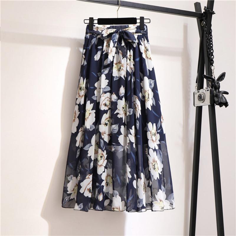 Bohemian Chiffon Half-length Dress for Spring and Summer Mid Length High Waist Fairy Floral Large Swing Skirt Beach Skirt