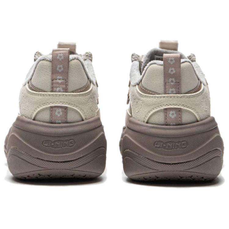 Li Ning Miel V2 Résistant à l'abrasion Thermique Basse Cheville Baskets Chunky Femme Marron Gris AGCU414-6