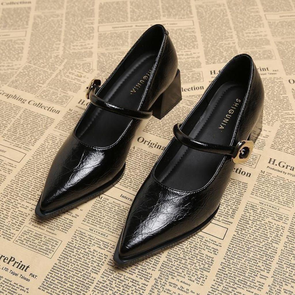 Mom's real soft leather single shoes high heels 2025 shallow new French pointed toe Mary one-word retro temperament leather shoes