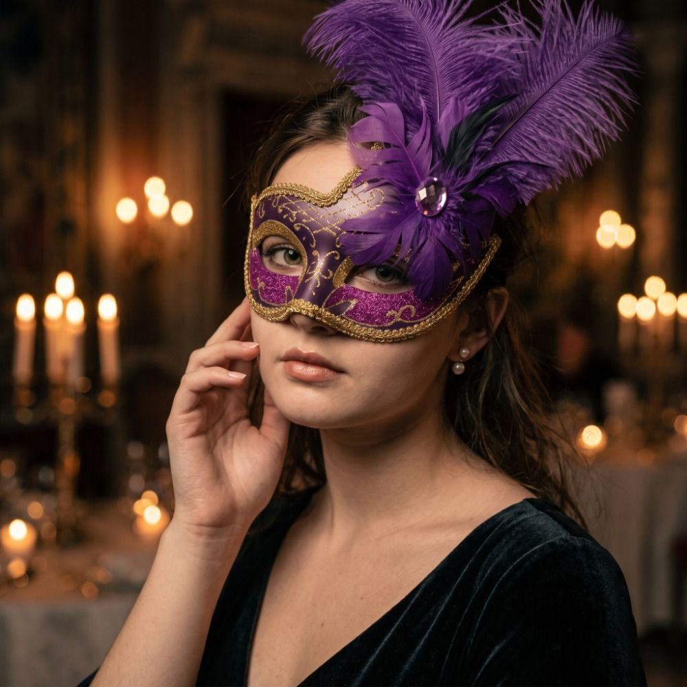 Rhinestone Feather Mask Seductive Style Masquerade Ball Mask Women's Event