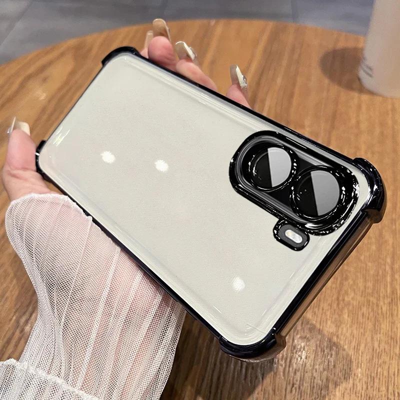 For Xiaomi POCO M7 4G Little M 7 Four Corners Anti-shock Plating Cases Lens Protection Film Soft Silicone Shockproof Back Cover