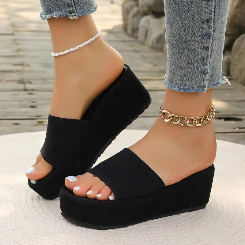 Fashion Ladies Shoes on Offer 2025 Hot Sale Basic Casual Slippers Women Fashion Plus Size Summer Women's Peep Toe Platform Wedge Sandals