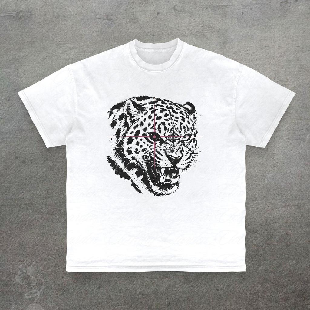 Leopard Graphic Tee, Vintage Style Wild Animal T-Shirt for Men Women, Retro Cheetah Crosshair Top, Grunge Streetwear Animal Shirt, Unisex