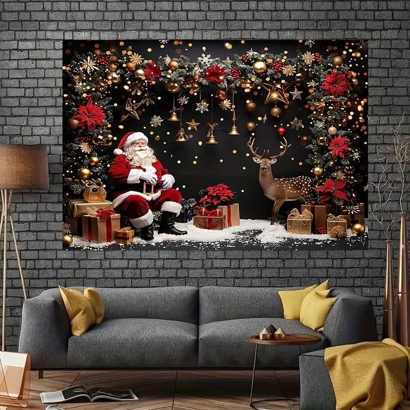 Weihnachtsdekoration Hintergrundtuch Weihnachtsmann und Rentier Geschenk Hängetuch Wohnzimmer Wand Zimmer Dekoration