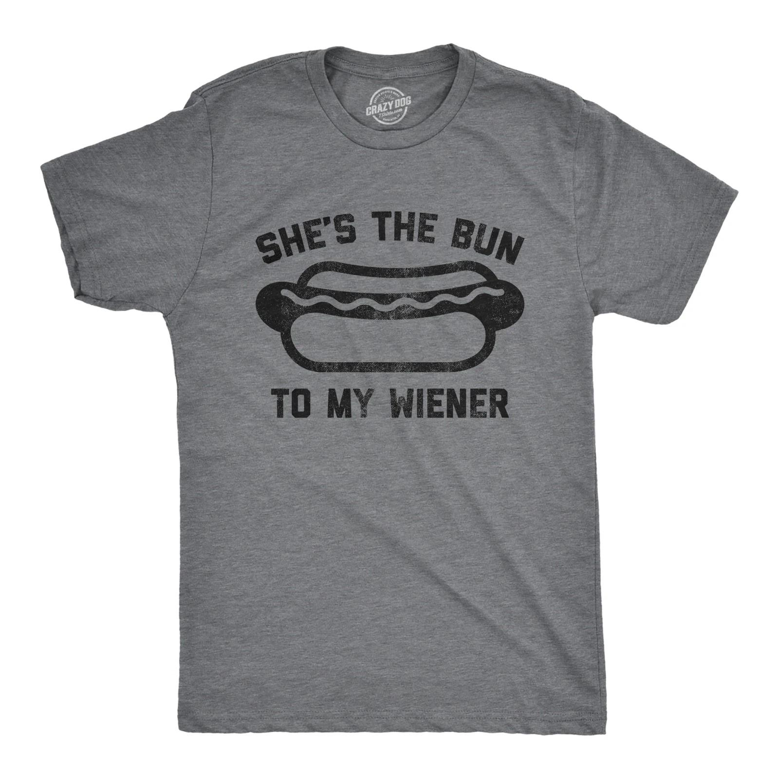 Mens Shes The Bun to My Wiener T Shirt Funny Hot Dog Valentines Day Tee XL