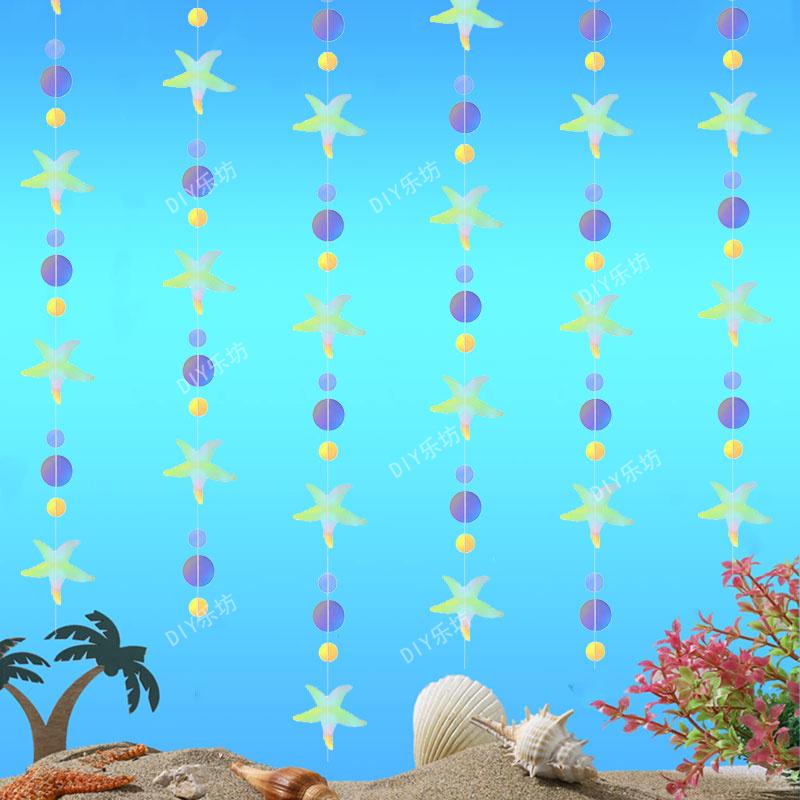 

Синій Небесний Океан Стрічка з Китицями Прапорець - Західна Літня Тема Крепова Прикраса