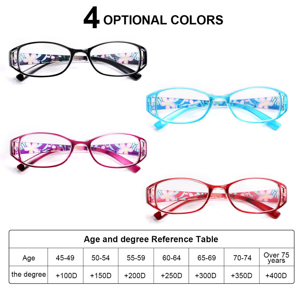 4PCS PC Printed Reading Glasses Gorgeous Female Anti-Blu-ray Retro HD Glasses for the Elderly Fashion Reading Glasses