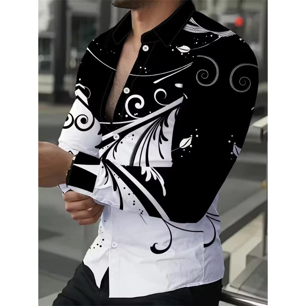 Men Clothes Fashion Long Sleeve 3D Digital Print Shirt