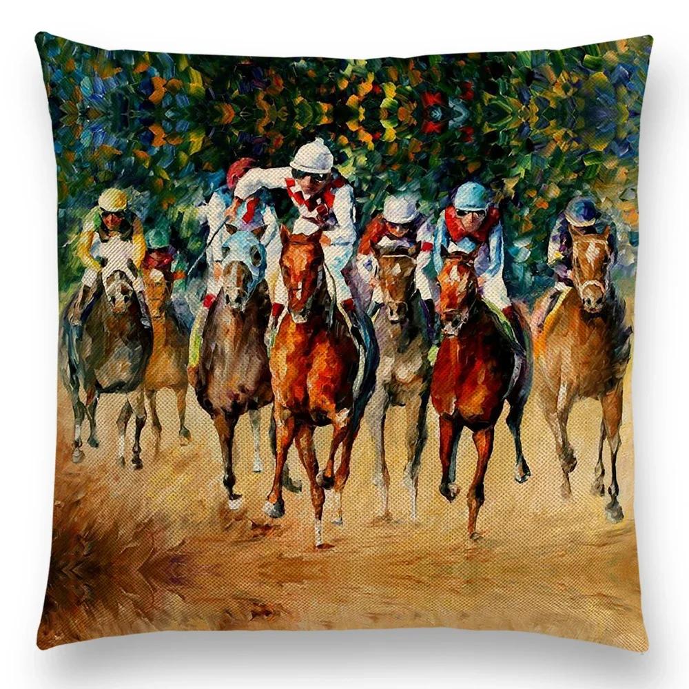 Horse Oil Painting Pillow Case Home Decor Vintage Cushion Cover for Sofa Car Linen Pillow Cover Home Decorative Drop Shipping