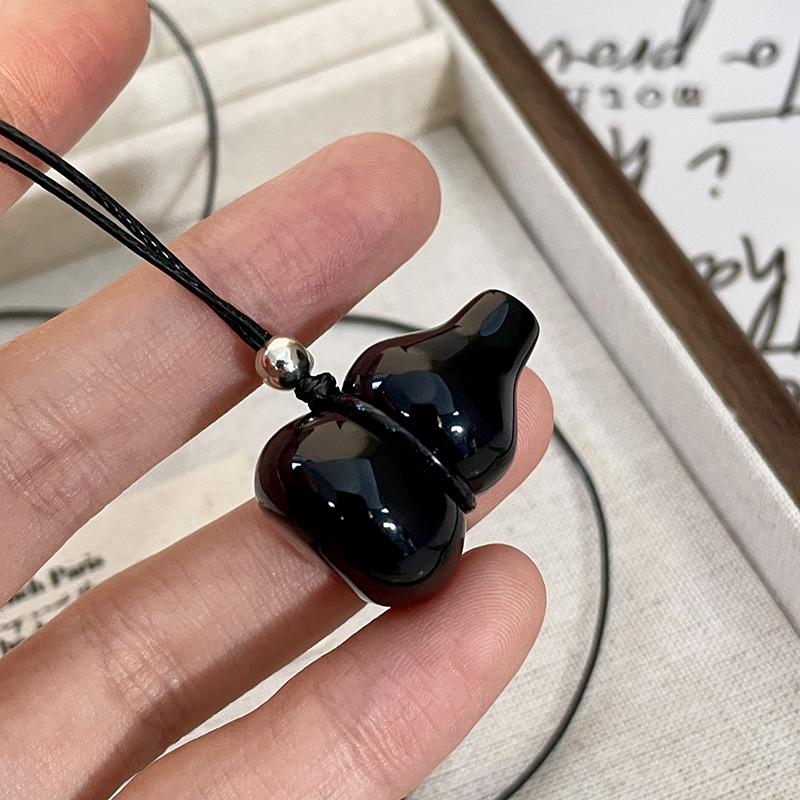 Natural Stone Gourd Pendant Sweater Necklace - Simple Design for Women